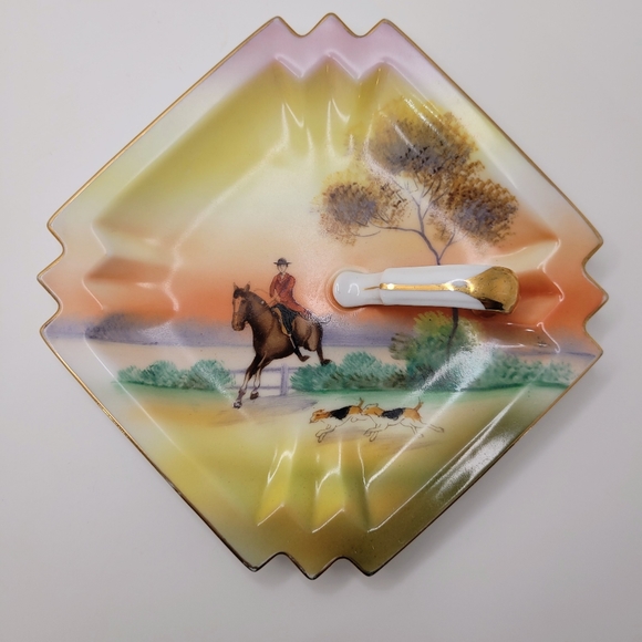 Set Art Deco 1930s Noritake Equestrian Jumping Hunting Scene Lemon Dish -Rare - Picture 2 of 9